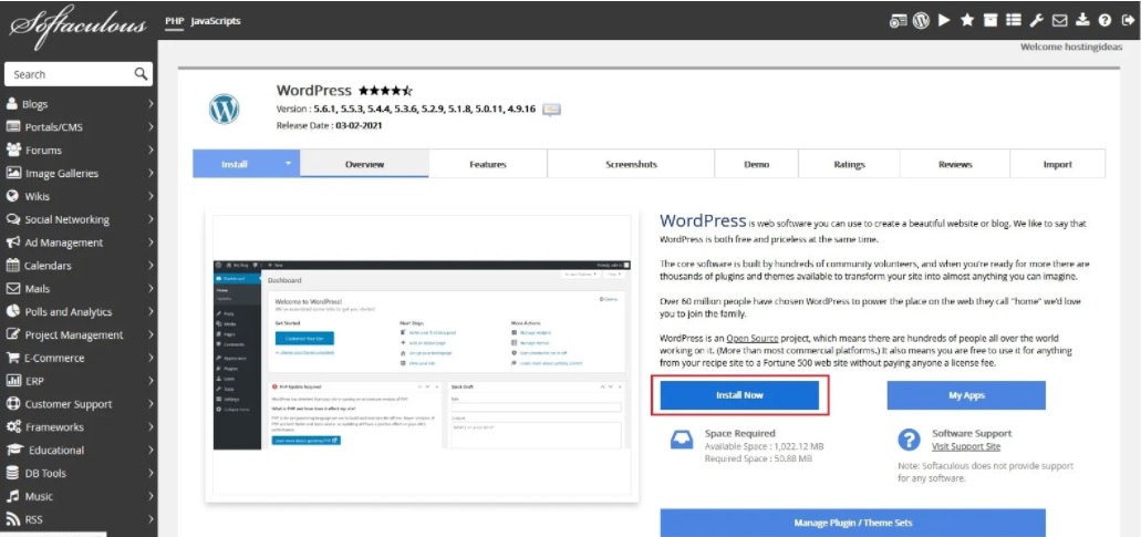 Install WordPress Softaculous